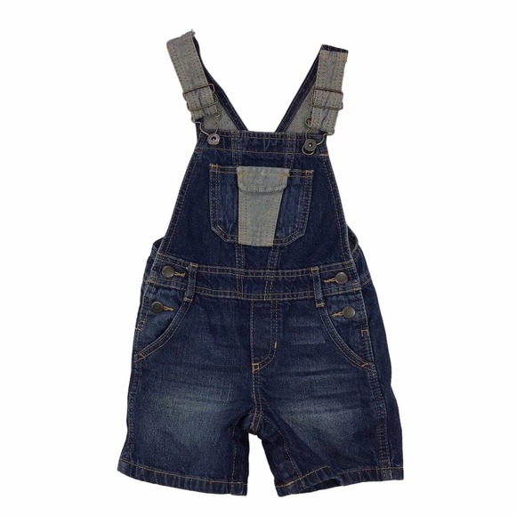 Oshkosh Genuine Kids 18 Months Denim Short Summer Bib Overalls Snap Up, Pockets - Picture 1 of 4